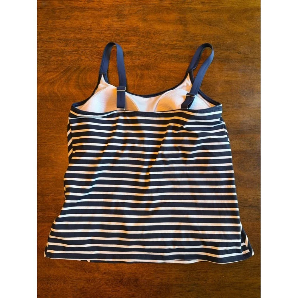 Lands End Darkest Navy Stripe Soft Cup Bra Tankini Top - Size 14